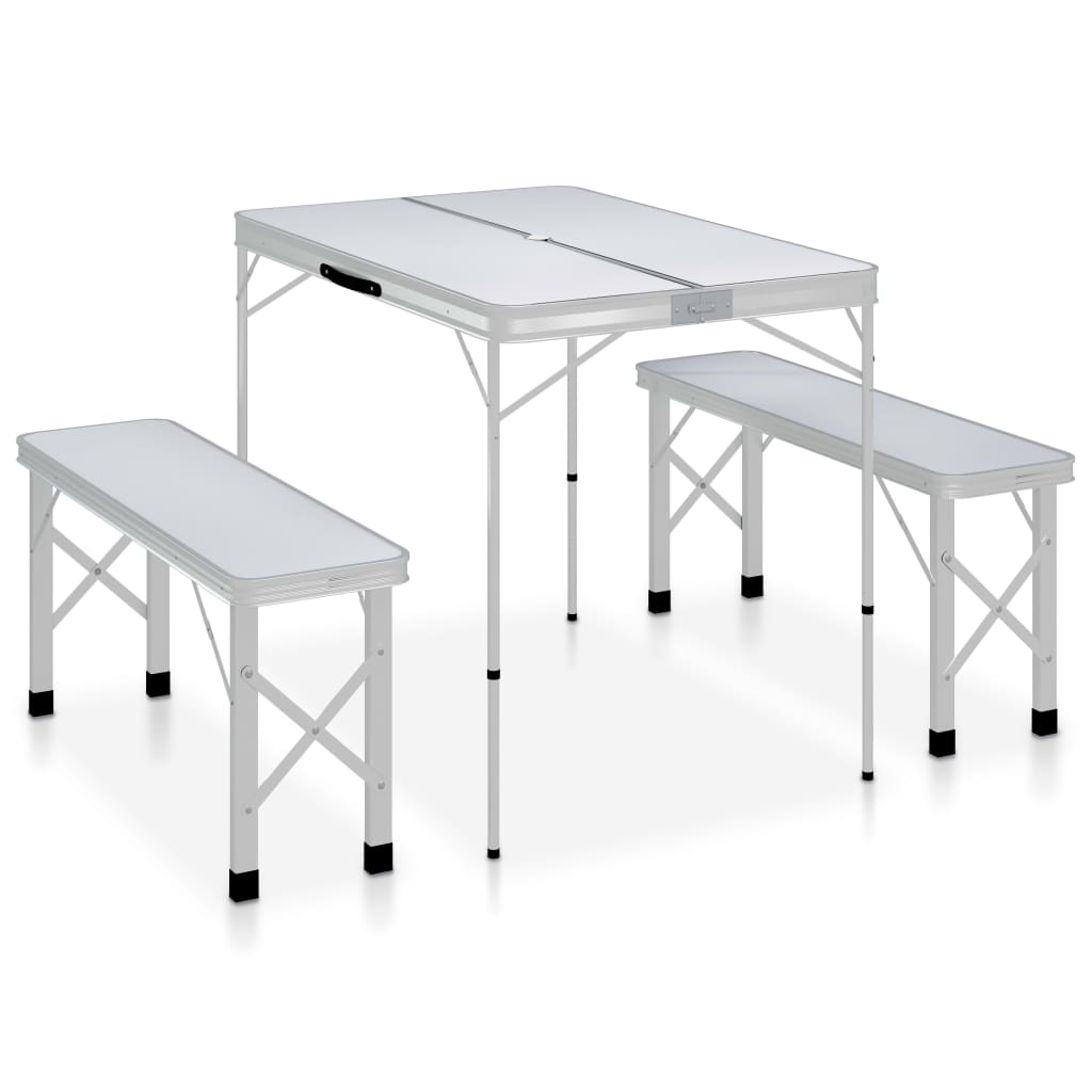 Składany Stolik Turystyczny Z 2 Ławkami, Aluminium,