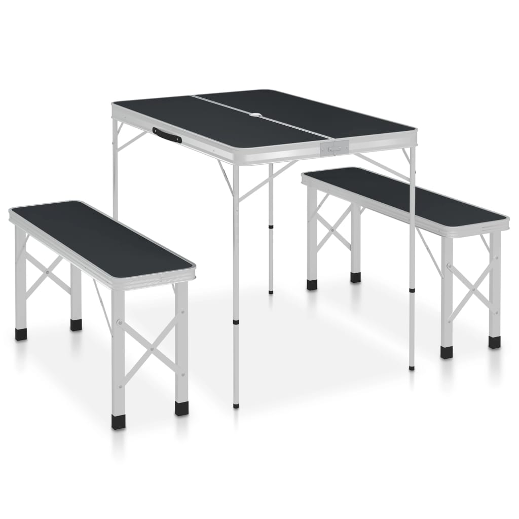 Składany Stolik Turystyczny Z 2 Ławkami, Aluminium,