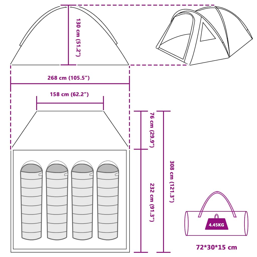 Namiot Campingowy 308 X 268 X 130 Cm Poliester