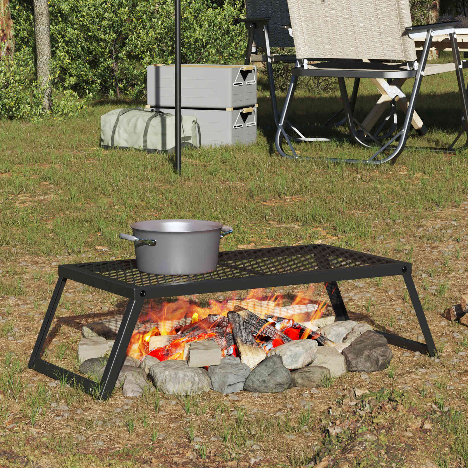 Składany Grill Campingowy Czarny 31,5 X 26,5 X 4 Cm