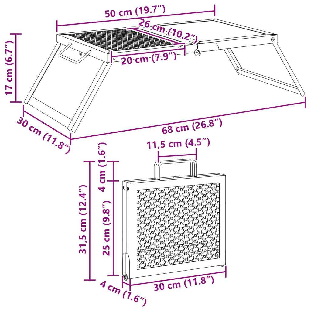 Składany Grill Campingowy Czarny 31,5 X 26,5 X 4 Cm