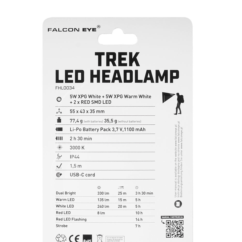 Latarka czołówka Falcon Eye Trek - 330lm - Dual Power System - Zielony
