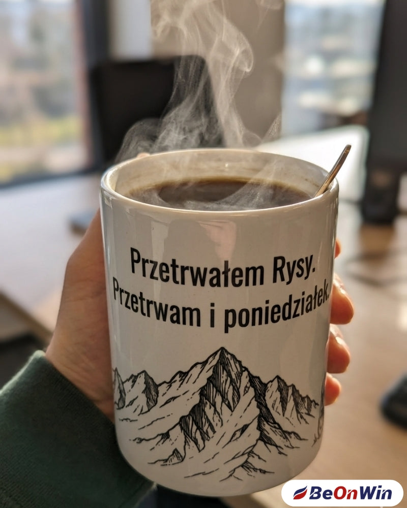 Przetrwałem Rysy. Przetrwam i poniedziałek. - Kubek ceramiczny do biura.