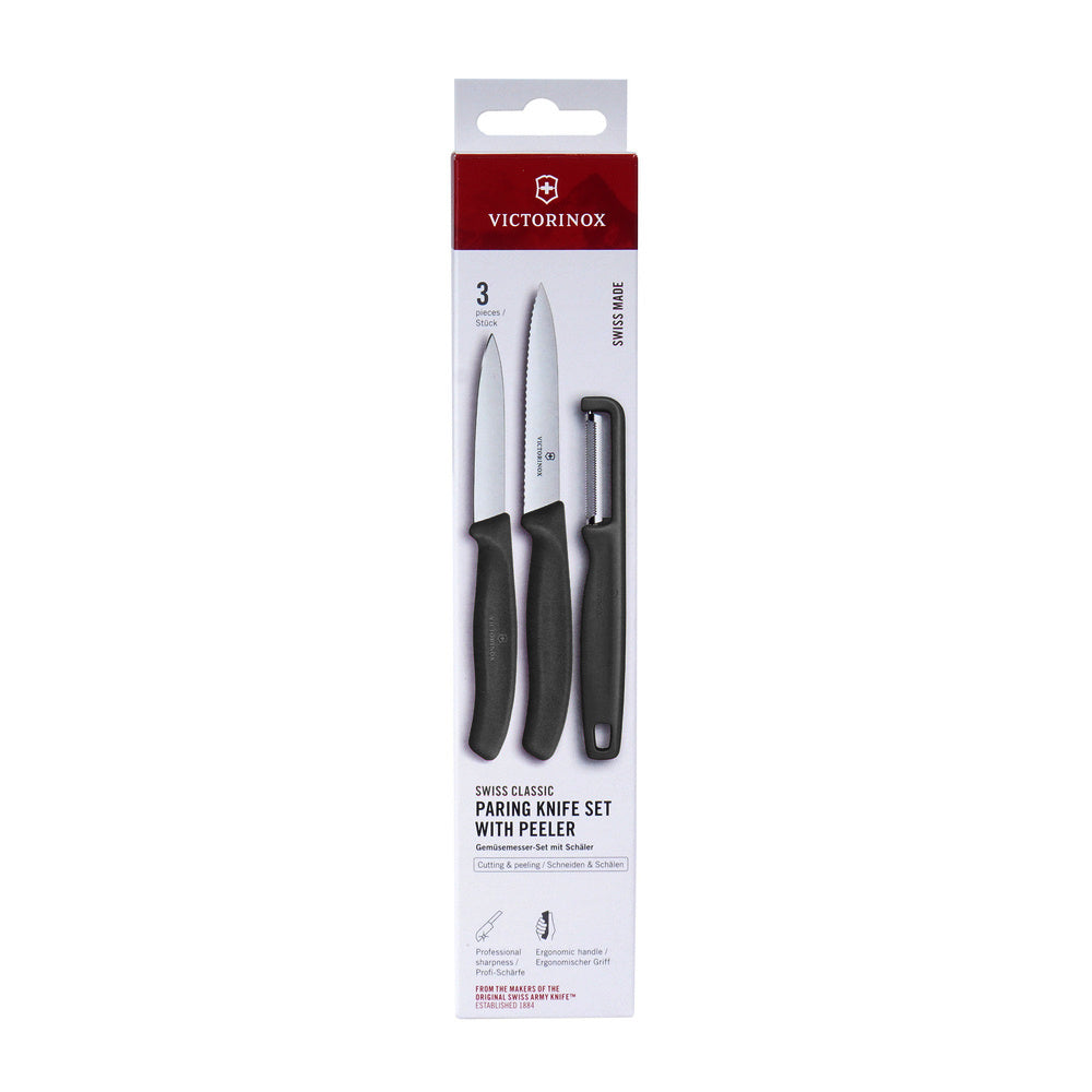 Zestaw noży kuchennych Victorinox Swiss Classic z obieraczką - 3 elementy - Czarny - 6.7113.33