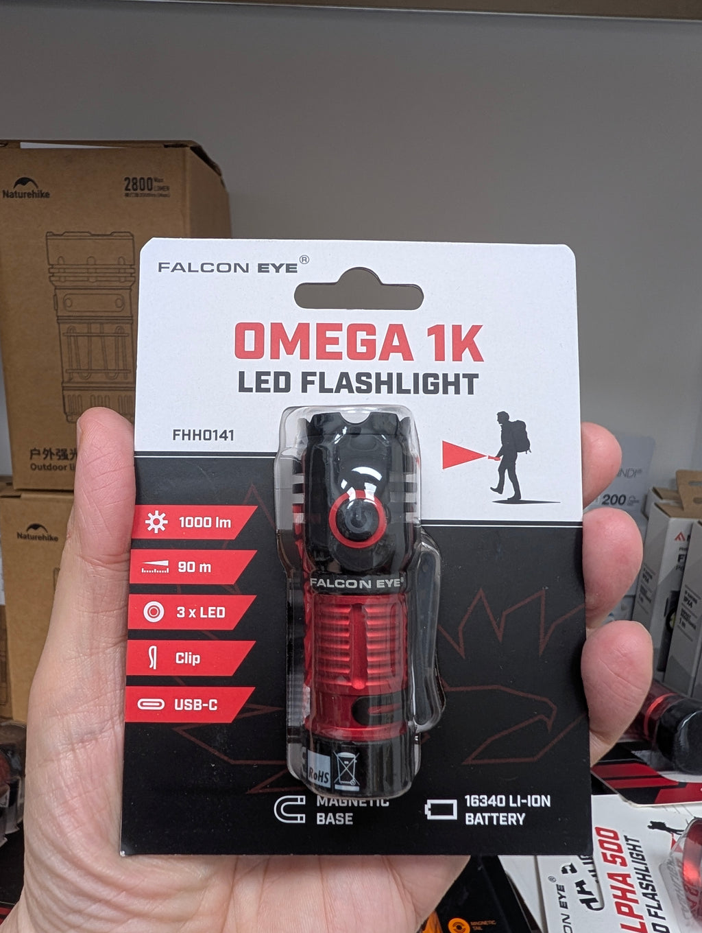 Latarka ręczna Falcon Eye Omega 1K - Strobe - 1000 lm - Czarna/Czerwona