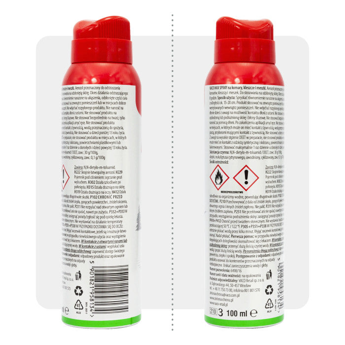 Spray na komary, kleszcze, meszki z PANTHENOLEM i DEET 30% 100 ml VACO MAX