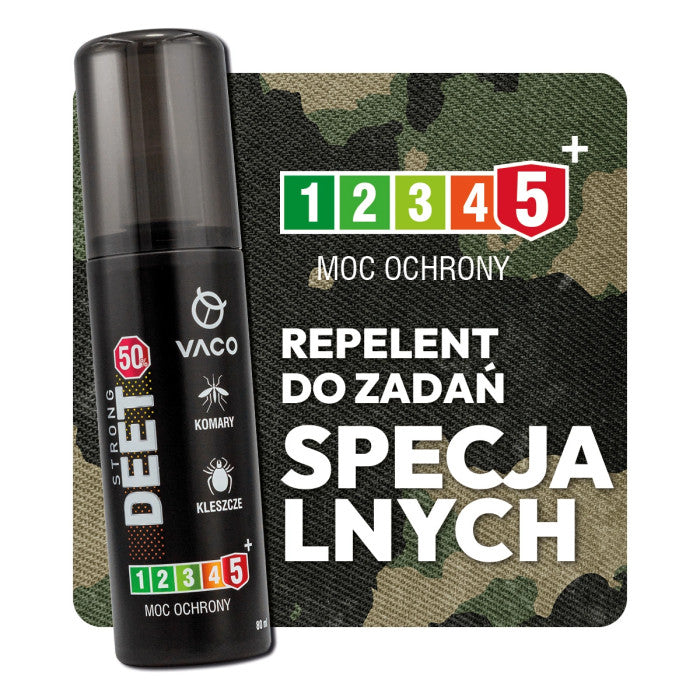 Spray na kleszcze, komary i meszki DEET 50% + Geraniol Płyn 80ml VACO STRONG