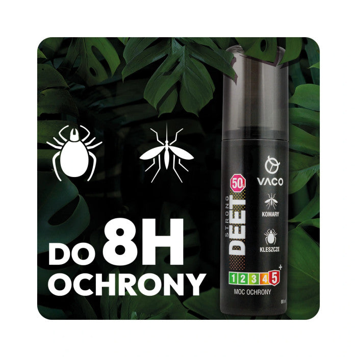 Spray na kleszcze, komary i meszki DEET 50% + Geraniol Płyn 80ml VACO STRONG