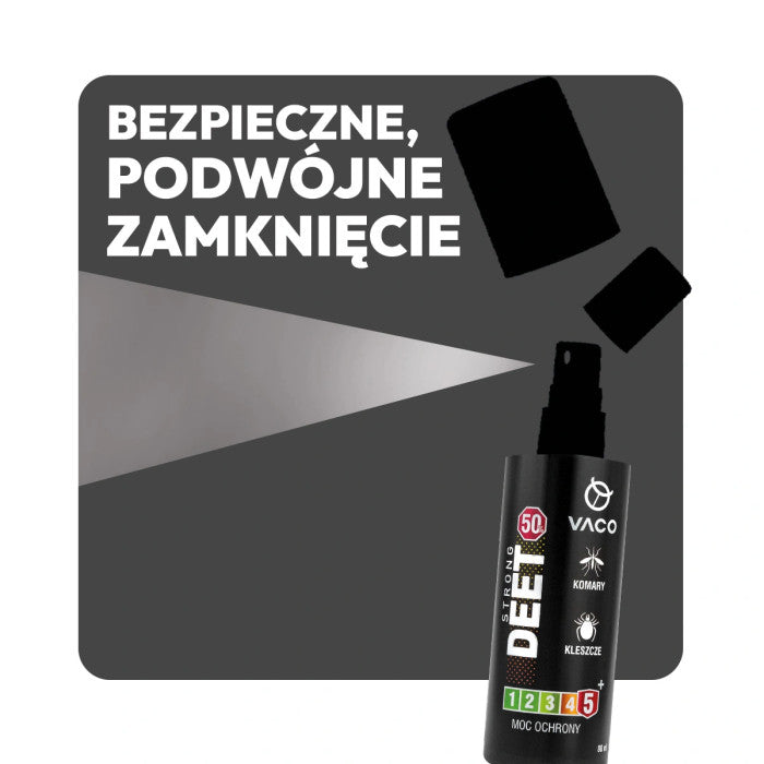 Spray na kleszcze, komary i meszki DEET 50% + Geraniol Płyn 80ml VACO STRONG