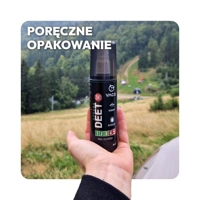 Spray na kleszcze, komary i meszki DEET 50% + Geraniol Płyn 80ml VACO STRONG