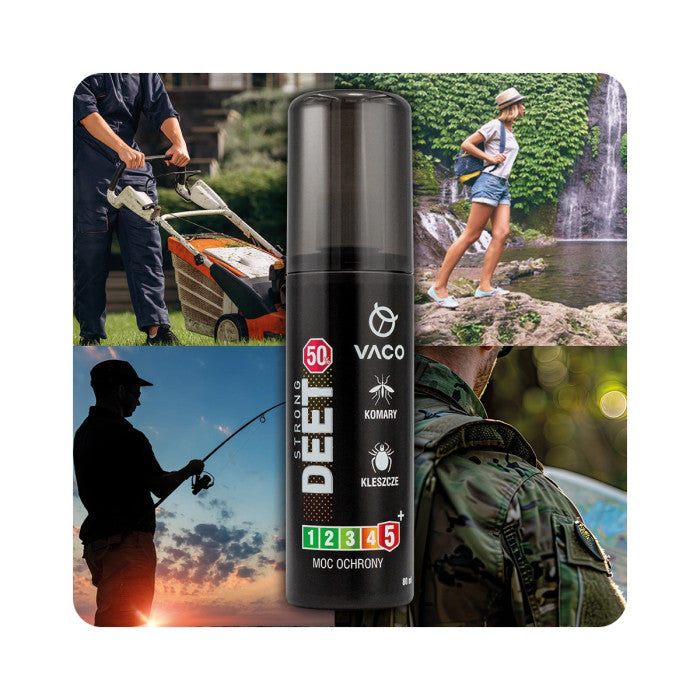 Spray na kleszcze, komary i meszki DEET 50% + Geraniol Płyn 80ml VACO STRONG