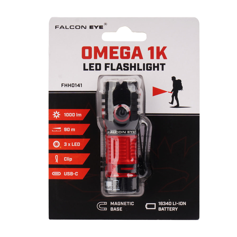 Latarka ręczna Falcon Eye Omega 1K - Strobe - 1000 lm - Czarna/Czerwona