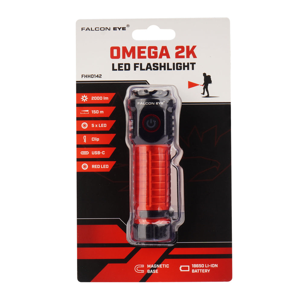 Latarka ręczna Falcon Eye Omega 2K - Strobe - 2000 lm - Czarna/Czerwona