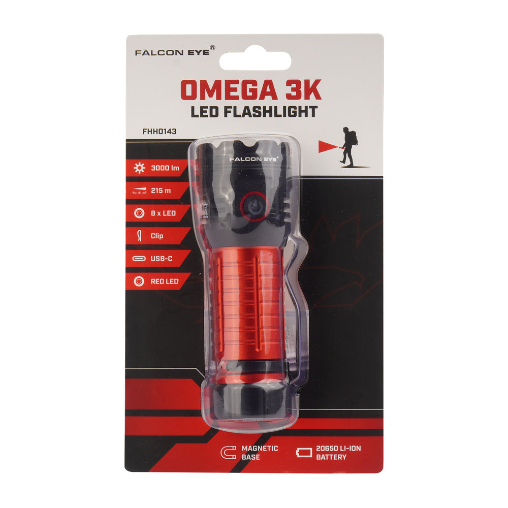 Latarka ręczna Falcon Eye Omega 3K - Strobe - 3000 lm - Czarna/Czerwona