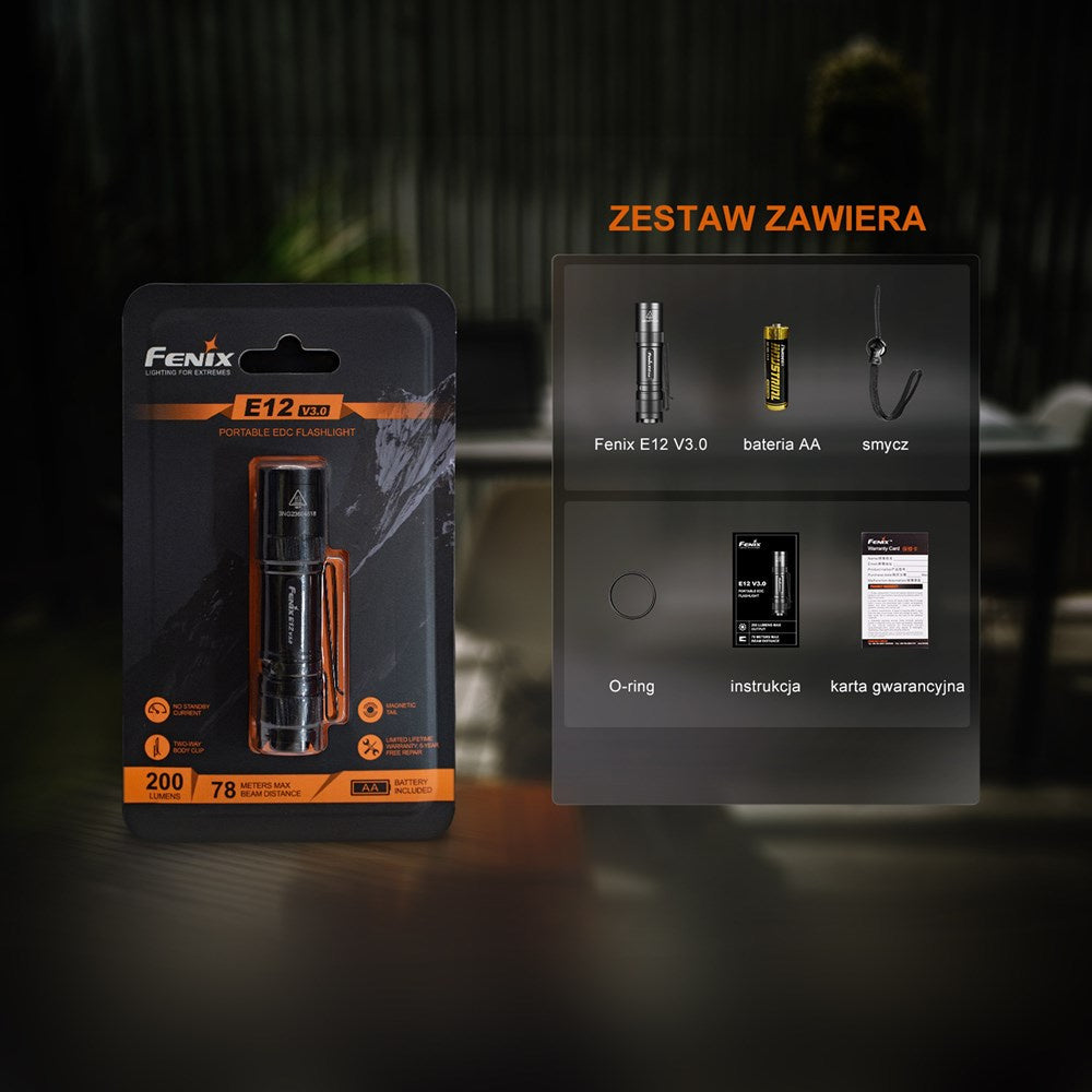 Latarka Led Fenix E12 V3.0 - 200 lm - Czarna
