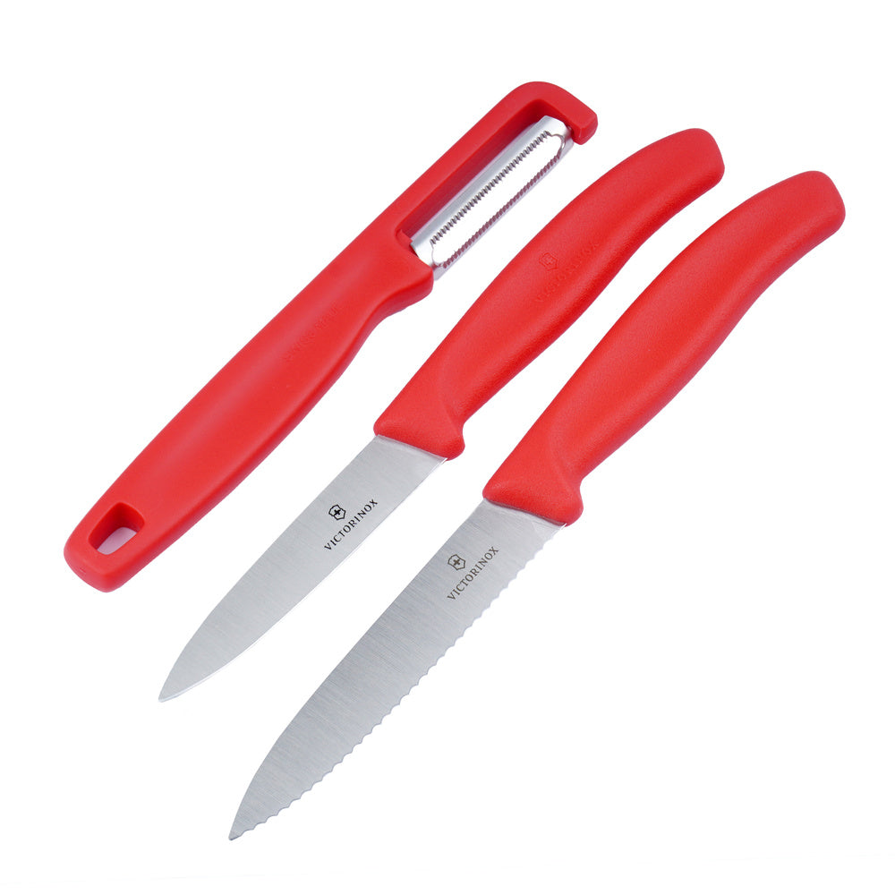 Zestaw noży kuchennych Victorinox Swiss Classic z obieraczką - 3 elementy - Czerwony - 6.7111.33C1